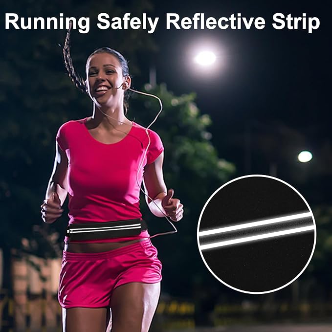 Slim Running Belt For Men and Women Waist Fanny Pack Phone Holder Pouch Bag Reflective Zipper Pocket Workout Cycling Fitness
