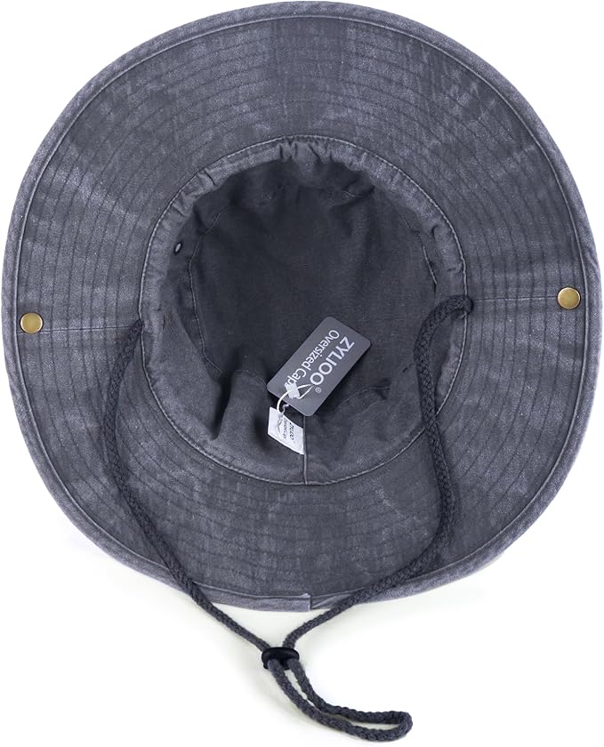Zylioo XXL Boonie Sun Hats Washed,Oversized Wide Floppy Brim Hiking Hat for Big Heads,Large Cooling Hats with Chin Strap
