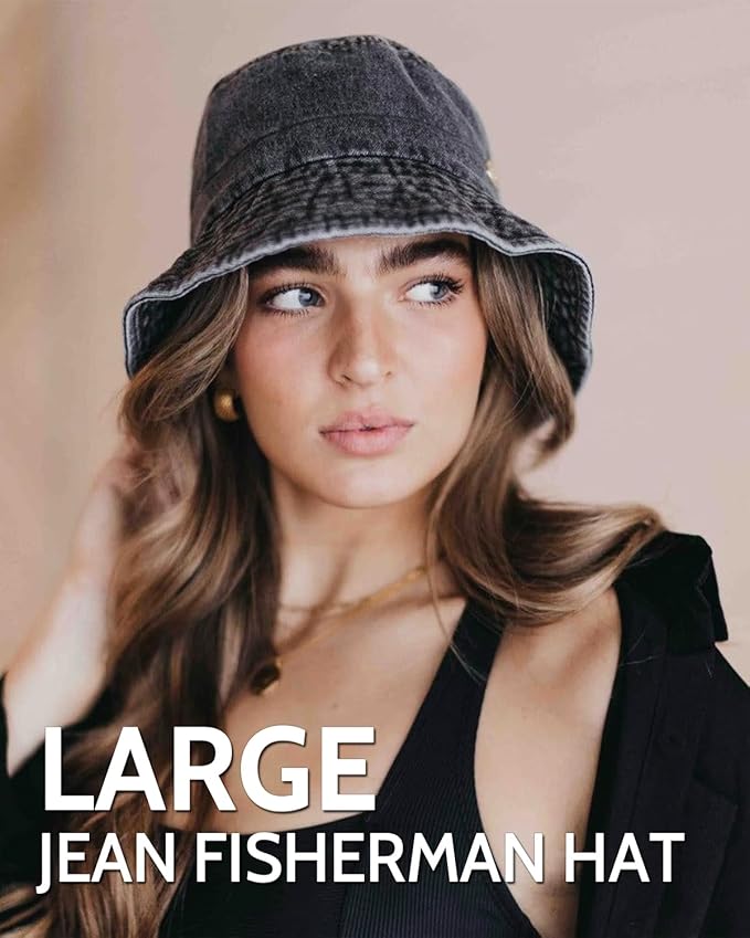 Zylioo XXL XL L M Denim Bucket Sun Hat,Oversized Jean Fisherman Hats,Adjustable Packable Summer Travel Hats