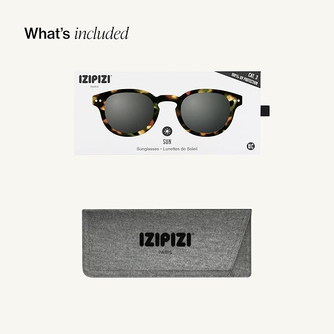 IZIPIZI SUN #C Sunglasses Men & Women – Pantos with Biobased Frame, Anti-Scratch Grey Lenses, 100% UV Category 3 Protection