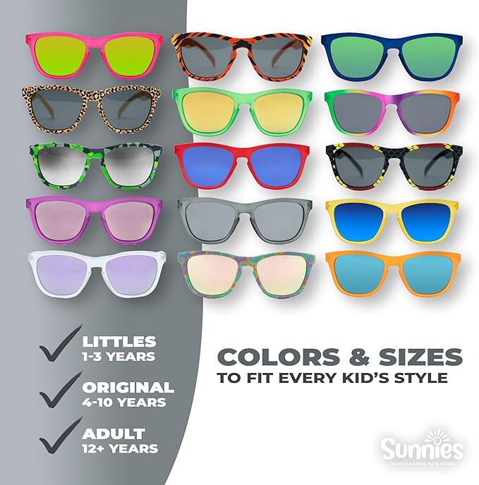 Sunnies Shades Kids Sunglasses, Toddler Sunglasses - Polarized UVA and UVB Protection, Anti-Slip Frame for kids.