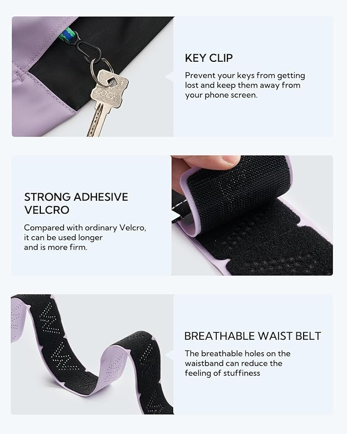 WATERFLY Running Belt Fanny Pack: Slim Waist Bag for Men Women, Workout Fitness Phone Holder for Exercise Marathon Jogging-Purple