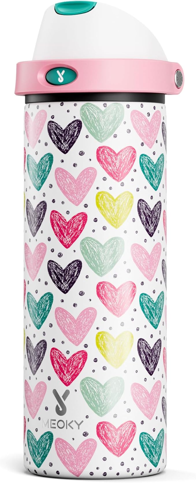 24 oz Valentine's Day Water Bottle: Meoky Stainless Steel Water Bottle with Straw and Spout Lid - Leak Proof, Cold for 24 Hours, Fits in Car Cup Holder, Valentines Day Gifts for Him Men Husband, Heart