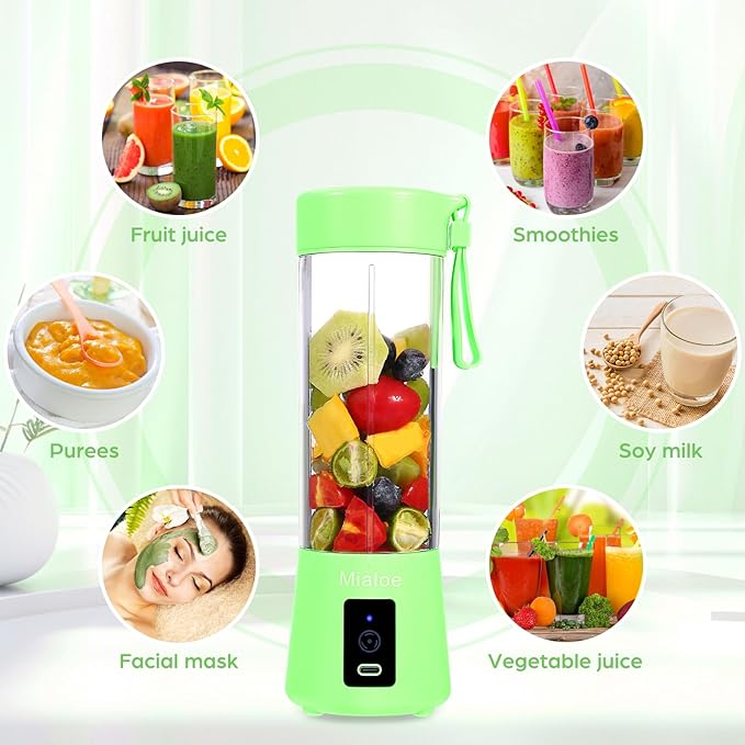 [Upgraded Version] Personal USB Juicer Cup ,Portable Juicer Blender ,Household Fruit Mixer - Six Blades in 3D,Rechargeable Fruit Mixing Machine For Baby Travel 380ml(green)