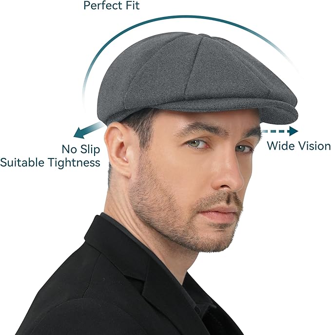 POUDAY Wool Blend Newsboy Cap for Men Irish Cap Newsboy Hat Newsies Cabbie Hat
