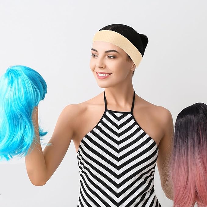 3-Piece Wig Grip Band Set - Adjustable Silicone Wig Headbands, Non-Slip Elastic Wig Grip, Sweat-Proof Hold (Skin Color)