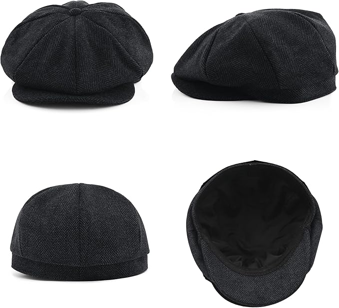 KUJUHA Wool Newsboy Cap for Men Flat Irish Cabbie Ivy Gatsby Newsboy Driving Hat Hunting Cap