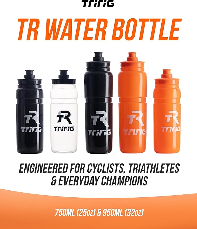 TRIRIG TR Cycling Water Bottles 25 Oz Translucent Featuring a Watergate Lid for Easy, Leak Proof Access - Fits Standard Bike Cages for Triathlon Bikes, Gym & Outdoor Lightweight Sports Water Bottle