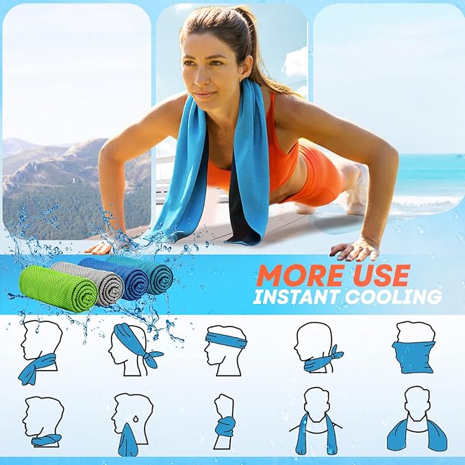 4 Pack Cooling Towels (40"x 12"), Soft Breathable Gym Towels, Outdoors Ice Towel for Neck and Face, Camp Essentials Microfiber Sweat Towels for Gym, Run, Yoga, Workout, Travel, Climb