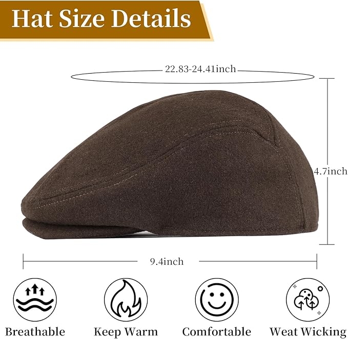YDO DENSER Men's Newsboy Caps Wool Gatsby Beret Hat Retro Irish Driver Flat Cap Classic Dress Hat Fitted Caps for Golf