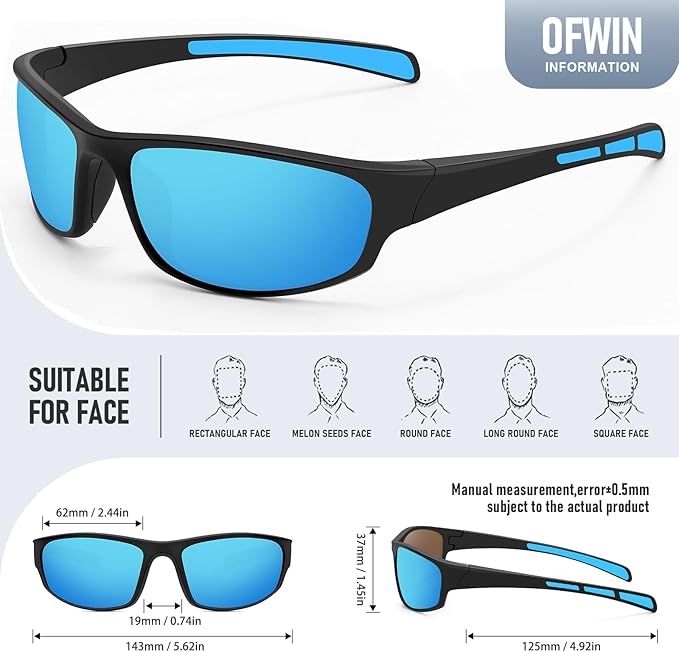 Sports Polarized Sunglasses for Men Women Wrap Around Sun Glasses Fishing Cycling Driving Running UV Protection