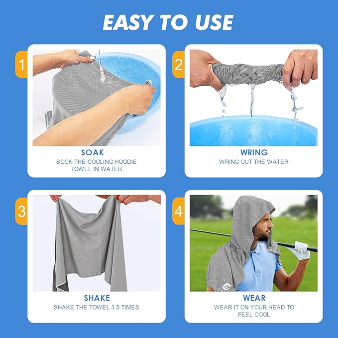 2 Pack Cooling Hoodie Towels, Instant Cooling Towels for Neck and Face, UPF 50 Sun Protection, Ice Towel for Hot Weather, Head Towel for Sports, Camping, Cycling & More Activities