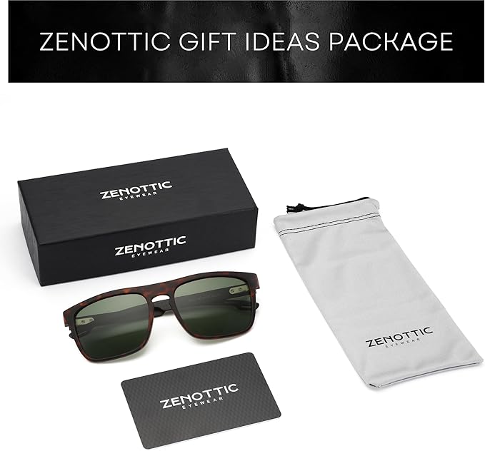 ZENOTTIC Polarized Sunglasses Men Square: Unbreakable TR90 Frame Carbon Fiber Temple UV400 Protection Sun Glasses for Driving