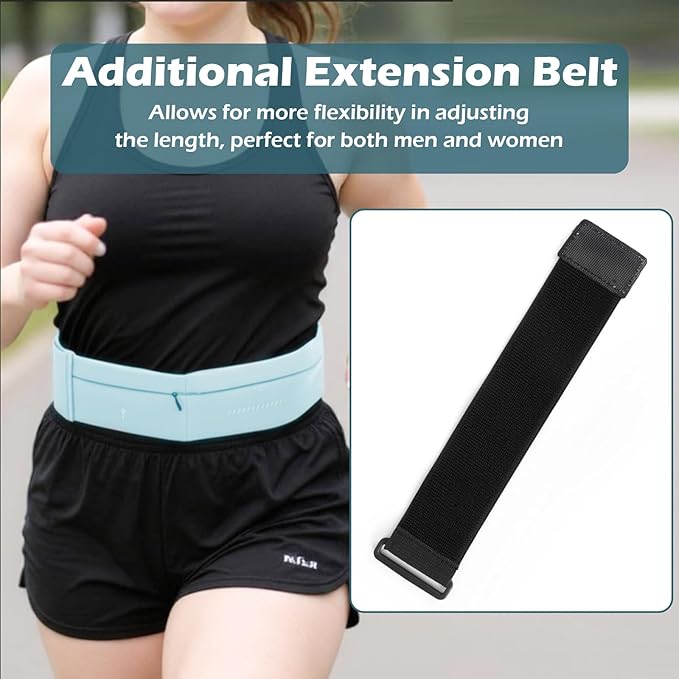 Lsnisni Slim Running Belt for Men and Women, Running Waist Pack with Water Bottle & Towel, Multi Pocket Fanny Pack - Phone Holder, Adjustable for Running, Climbing - Medium - Cyan