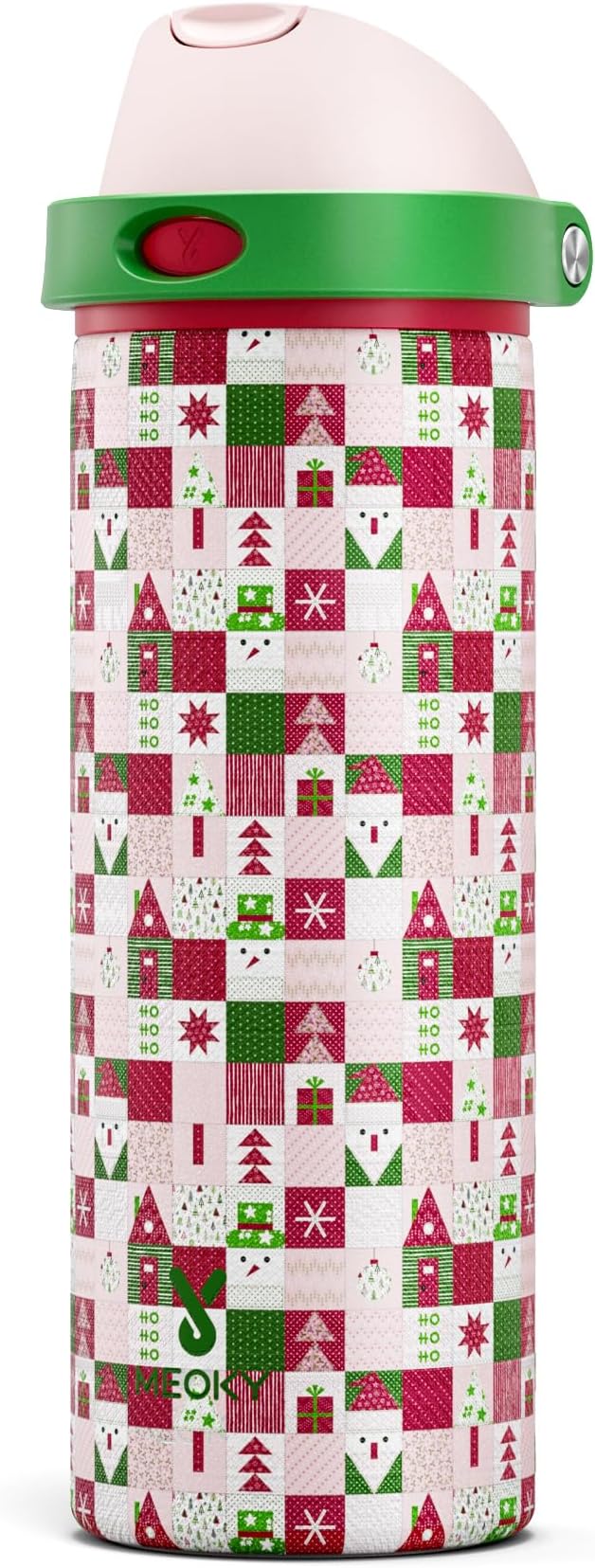 24 oz Insulated Water Bottle for Christmas: Meoky Stainless Steel Xmas Water Bottle with 2-in-1 Straw and Spout Lid - Leak Proof, Fits in Car Cup Holder, Christmas Gifts for Women Men, Santa Wishes