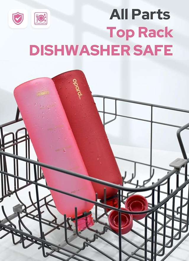 Opard Slim Water Bottle 32oz, Dishwasher Safe Plastic Water Bottle BPA-Free, Leakproof Screw Top, Flamingo Pink, Reusable for Travel School Sport Gym Hiking