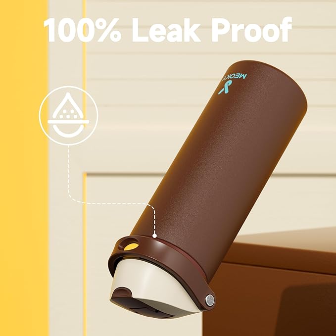 24 oz Insulated Water Bottle with Straw: Meoky Stainless Steel Metal Water Bottle with 2-in-1 Lid - Leak Proof, Cold for 24 Hours, Fits in Car Cup Holder, BPA-Free for Travel Sports Gym, Cocoa