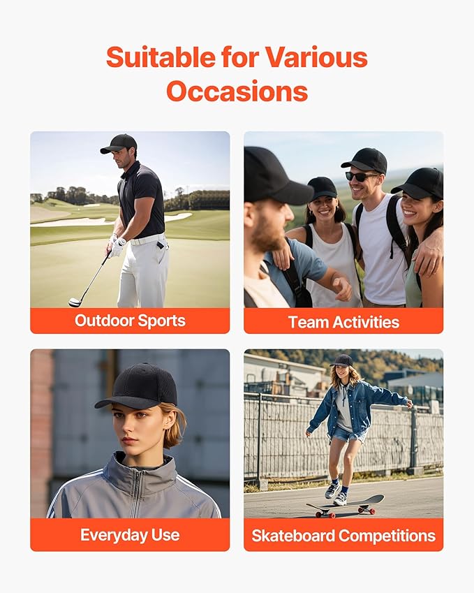 VEVOR Baseball Cap, Plain Baseball Hat with Breathable Fabric, Adjustable Size, Lightweight Summer Thin Sports Caps Ideal for Running, Workouts, or Outdoor Activities, 1 Pc, Black