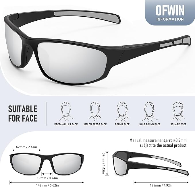 Sports Polarized Sunglasses for Men Women Wrap Around Sun Glasses Fishing Cycling Driving Running UV Protection