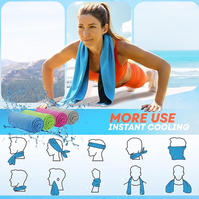 4 Pack Cooling Towels (40"x 12"), Soft Breathable Gym Towels, Outdoors Ice Towel for Neck and Face, Camp Essentials Microfiber Sweat Towels for Gym, Run, Yoga, Workout, Travel, Climb