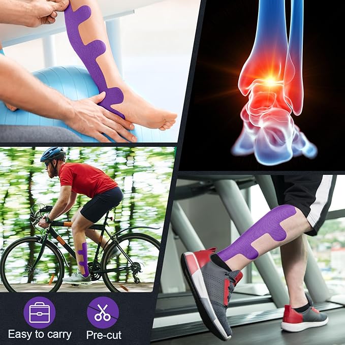 30 Pcs Achilles Tendonitis Kinesiology Tape Precut Achilles Tendon Ankle Tape Latex Free for Sprained Ankle Relief Muscle Support Foot Pain Athletic Sport(Purple)