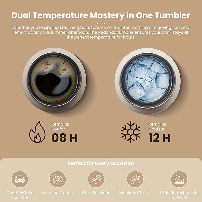 Quiksilver Redondo 21oz Double Wall Stainless Steel Water Bottle, Reusable Sports Bottle with Leak-Proof Lid, Non-Slip Rubber Base, Carrier Handle, insulated Tumblers, 24H Hot & Cold Beverage