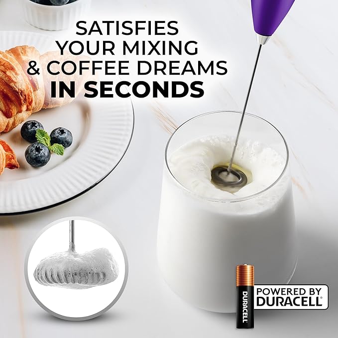 Zulay Kitchen Milk Frother Wand (2 Batteries Included) - Easy-Clean Drink Mixer - Electric Coffee Frother for Frappe, Matcha - Deep Purple
