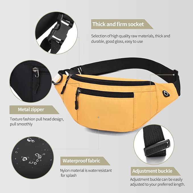 DAITET Crossbody Fanny Pack for Men&Women,Large Waist Bag & Hip Bum Bag with Adjustable Strap for Outdoors Workout Traveling Casual Running Hiking Cycling