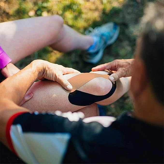 4 Rolls Kinesiology Tape, Waterproof Breathable Muscle Tape Athletic Elastic Tape 16.5ft Uncut Rolls for Knee Pain, Elbow & Shoulder Muscle for Sport Gym Fitness Running, Black
