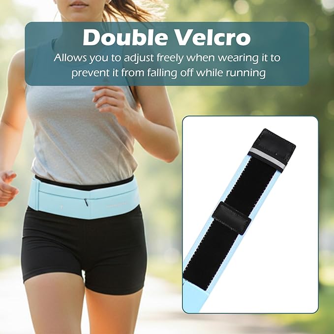 Lsnisni Slim Running Belt for Men and Women, Running Waist Pack with Water Bottle & Towel, Multi Pocket Fanny Pack - Phone Holder, Adjustable for Running, Climbing - Medium - Cyan