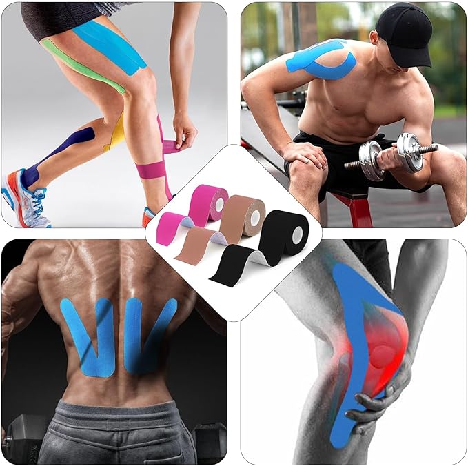 3 Rolls Kinesiology Tape,16ft Waterproof and Hypoallergenic Kinesiology Tape for Muscle Pain Relief,Joint Support and Tennis Football Sports Activities Tapes,Free-Cutting Elastic Athletic Tape