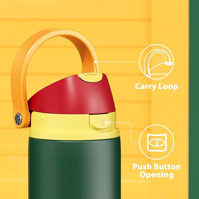 24 oz Insulated Water Bottle with Straw: Meoky Stainless Steel Metal Water Bottle with 2-in-1 Lid - Leak Proof, Cold for 24 Hours, Protective Silicone Base, BPA-Free for Sports Travel Car, Evergreen