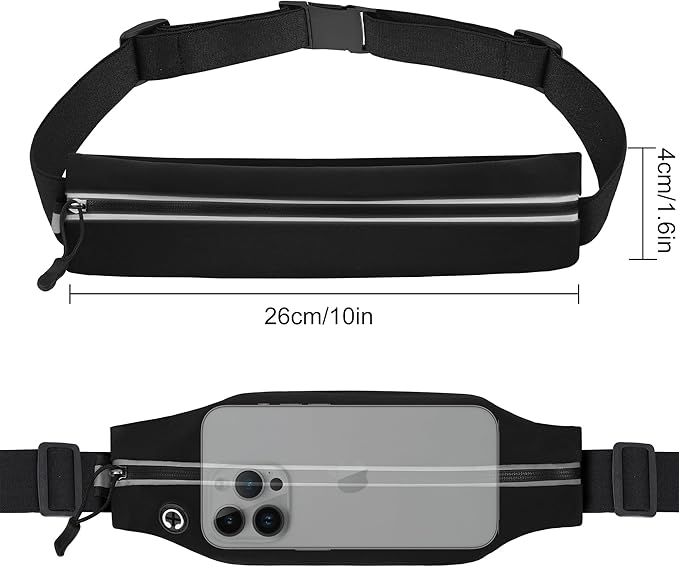 Slim Running Belt For Men and Women Waist Fanny Pack Phone Holder Pouch Bag Reflective Zipper Pocket Workout Cycling Fitness