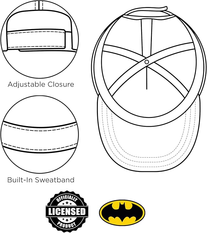 DC Comics Boys Baseball Cap, Batman Adjustable Toddler Hat, Ages 2-4 Or Boy Hats For Kids Ages 4-7