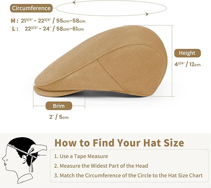 Men's Adjustable Newsboy Hat Classic Flat Gatsby Cabbie Ivy Cap for Golf Driving Winter