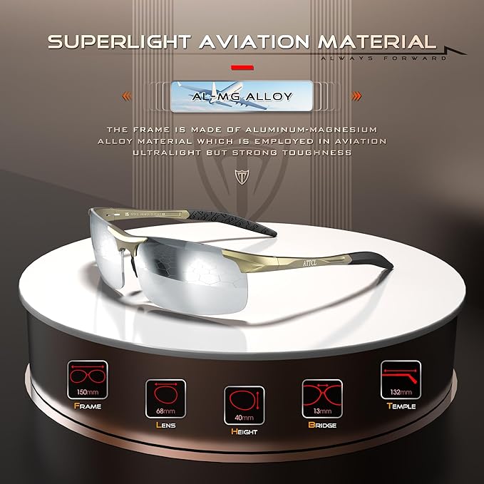 ATTCL Men's Fashion Driving Polarized Sunglasses for Men - Al-Mg metal Ultralight Frame