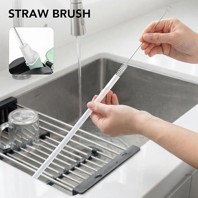 Enerbone 24 oz Insulated Water Bottle, 24oz 2 Lids (with Straw/No Straw), Stainless Steel Double Wall Flask for Hot & Cold Drinks, Leakproof Travel Bottle for Gym, Office, Hiking