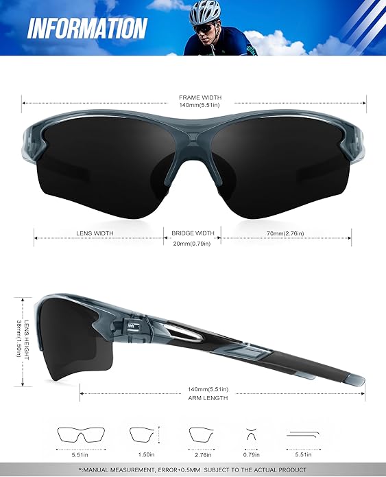 KALIYADI Sports Sunglasses for Men, Polarized Sun Glasses for Men Women Youth Baseball Softball with UV Protection