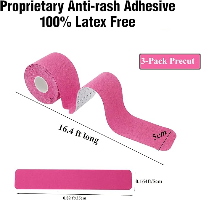 3 Rolls Kinesiology Tape Precut, Athletic Sports Tape Adhesive for Muscles Ankle Neck Knee Shoulder Promotes Recovery and Providing Support, (Total 60 Precut Strips Red)