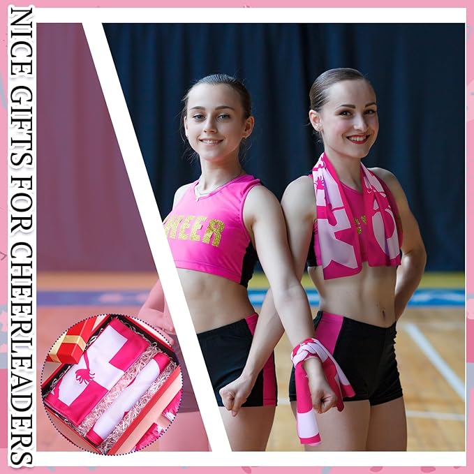 12 Pcs 12/24 Pcs Cheerleader Cooling Towel Cheer Gifts Bulk for Team Cheer Sports Gifts with Bags 40" x 12" Breathable Chilly Microfiber Cooling Towel for Yoga Sport Gym Party Favor (Pink)