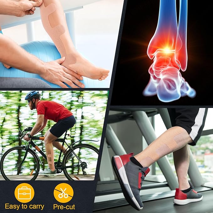 30 Pcs Achilles Tendonitis Kinesiology Tape Precut Achilles Tendon Ankle Tape Latex Free for Sprained Ankle Relief Muscle Support Foot Pain Athletic Sport(Nude)