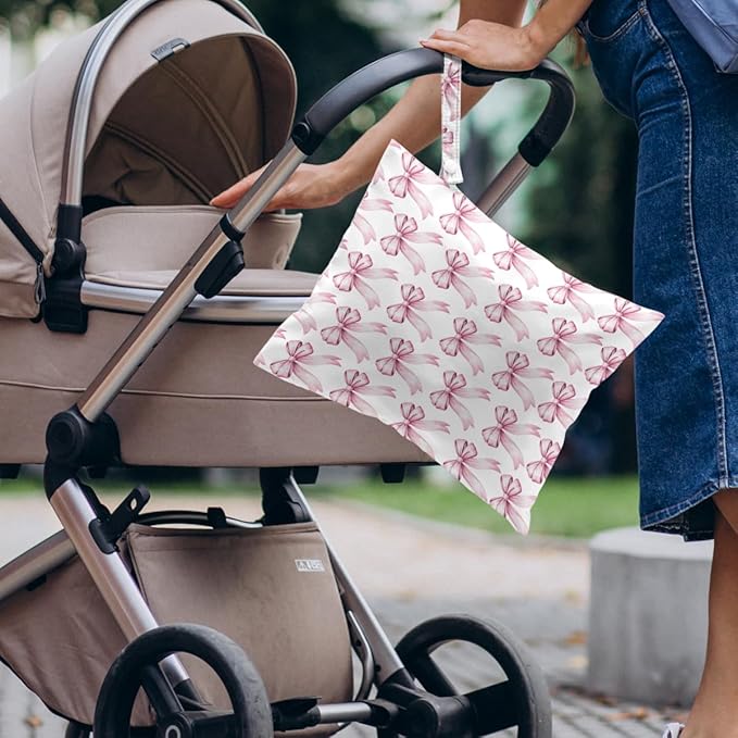 4 Pack Cute Pink Blue Bow Watercolor Leopard Bow Wet Bag Waterproof Reusable Wet Dry Bag for Swimsuit Dirty Clothes Diaper Beach Pool Gym Party Camping Toiletries Gift for Women Mom Birthday Christmas