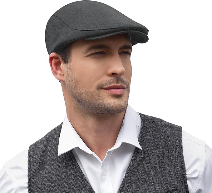 KUJUHA Men's Newsboy Cap Cotton Flat Ivy Gatsby Newsboy Hat Driving Hat Irish Cabbie Hunting Caps Winter Hat