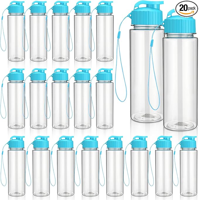 Mifoci 20 Pieces Water Bottle Bulk 17 oz Plastic Water Bottles Bulk Gym Sports Adults Reusable Large Bottles with Leak Proof Flip Top for Party Outdoor(Regular Style,Sky Blue)