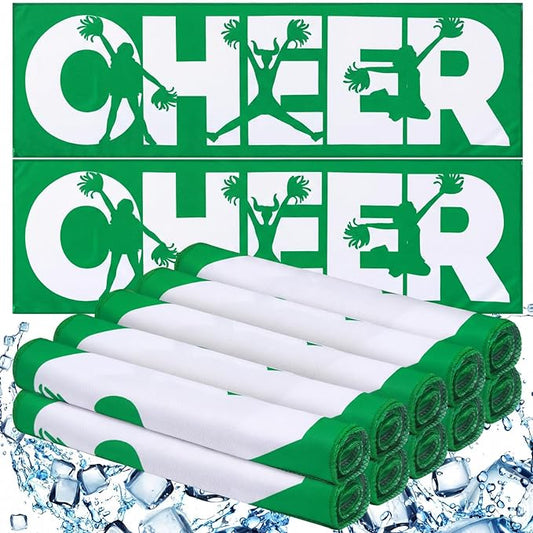 12 Pcs 12/24 Pcs Cheerleader Cooling Towel Cheer Gifts Bulk for Team Cheer Sports Gifts with Bags 40" x 12" Breathable Chilly Microfiber Cooling Towel for Yoga Sport Gym Party Favor (Green)