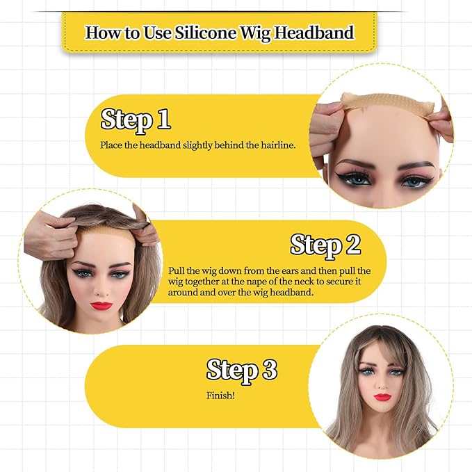 3 PCS Wig Grip Band, Adjustable Silicone Wig Headband, Non Slip Wig Bands Elastic Wig Gripper, Women Men Wig Bands Sweat-Proof Hold Wig Cap Hairband for Keeping Wigs (Black+Skin Color+White)
