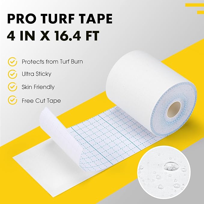 2 Roll Football Turf Tape for Turf Burn - 4 Inches Wide Kinesiology Tape Uncut Design for Arm, Knee, Shoulder, Ankle, and Back - White Athletic Sports Tape - 4 in x 16.4 Ft for Each Roll