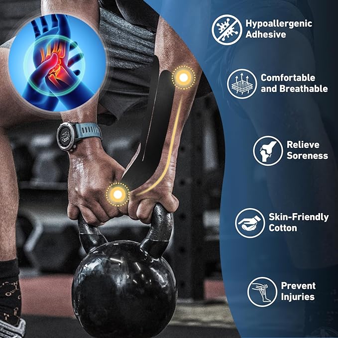 12 Count Kinesiology Tape for Thumb, Pre-Cut Waterproof KTquick Thumb Tape for Thumb Pain Relief Pre Cut, Original Cotton Athletic Tape, Durable Thumb Tape for Sports and Long-Lasting Support (Black)