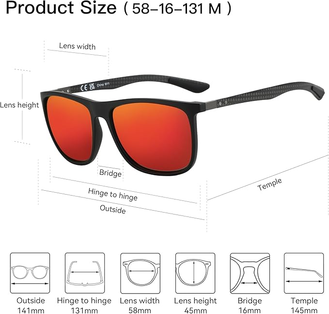 ZENOTTIC Square Polarized Sunglasses for Men Ultralight Carbon Fiber Sun Glasses Driving Fishing Golf Sports UV400 Protection