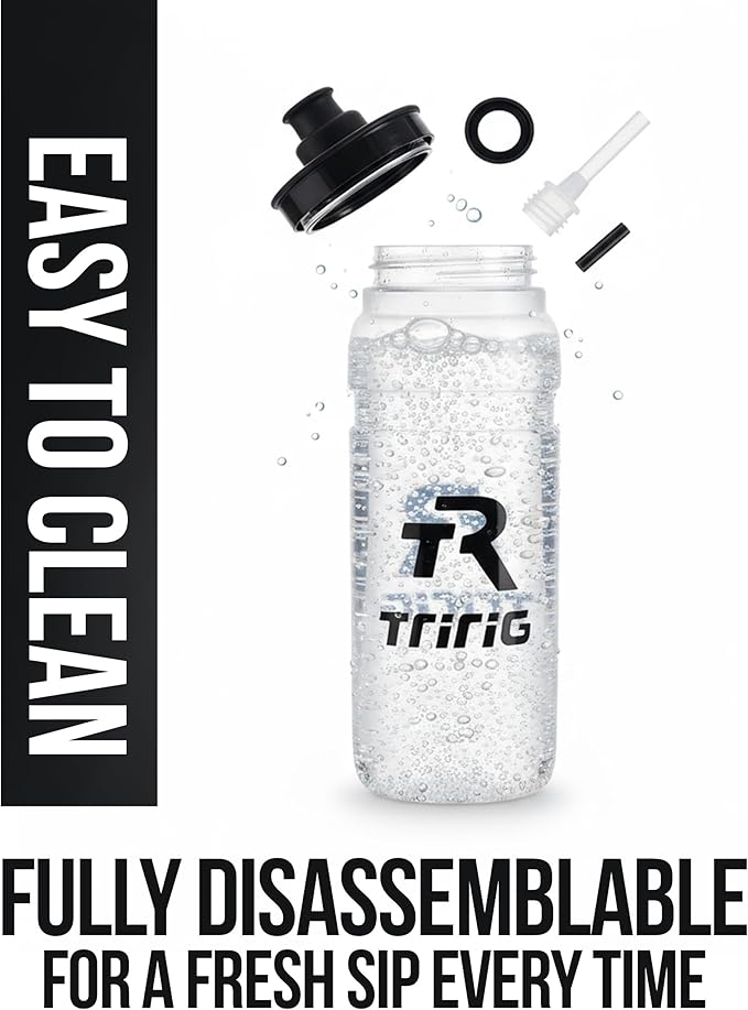 TRIRIG TR Cycling Water Bottles 25 Oz Translucent Featuring a Watergate Lid for Easy, Leak Proof Access - Fits Standard Bike Cages for Triathlon Bikes, Gym & Outdoor Lightweight Sports Water Bottle